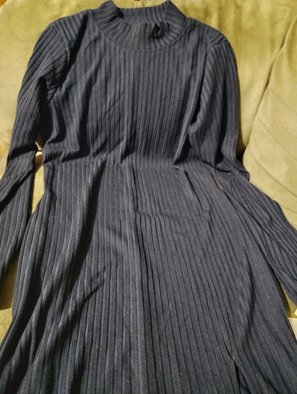 Ribbed Long Sleeve Navy Knit Dress